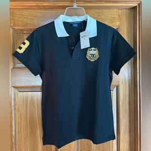 Ralph Lauren Black Golf Top with White Collar and Gold Crest